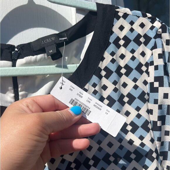 J Crew Geometric Diamond Tile Silk Shift Dress NWT - Picture 9 of 14